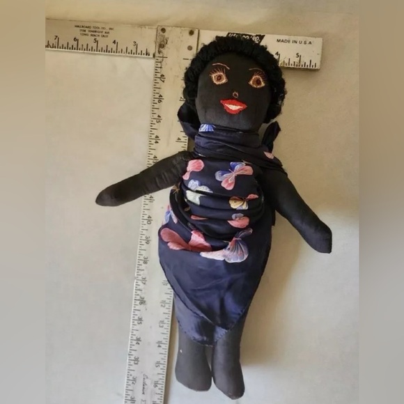 Vtg African American Cloth Rag Doll Handmade Folk Art Curly Yarn Hair Black - Picture 4 of 4